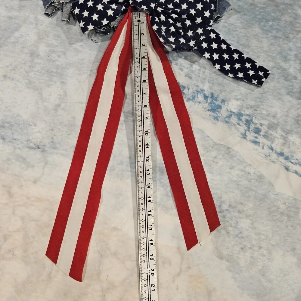 Handmade Denim Wreath Patriotic Americana Red‎ White Blue Rustic Wall Decor